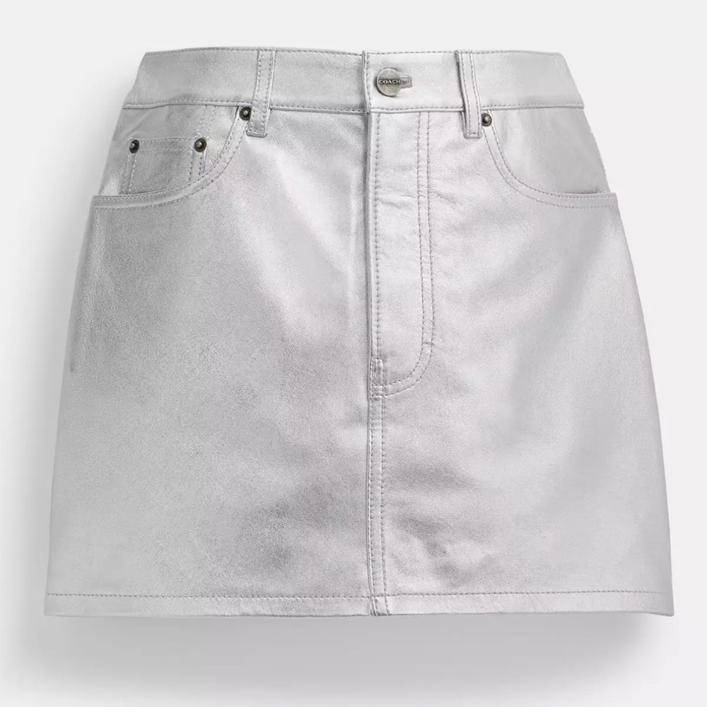 COACH Metallic silver leather mini skirt